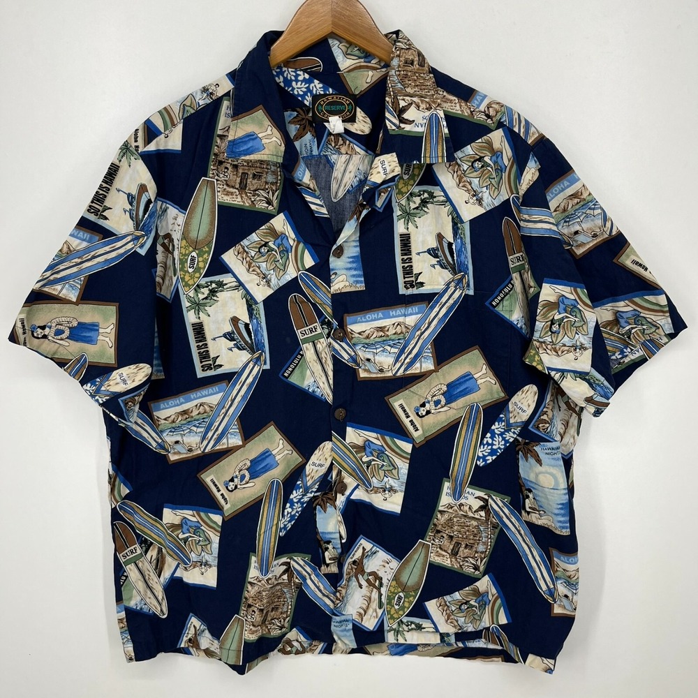Hawaiian Reserve Collection Short Sleeve Button Shirt Mens XL Blue Honolulu Surf